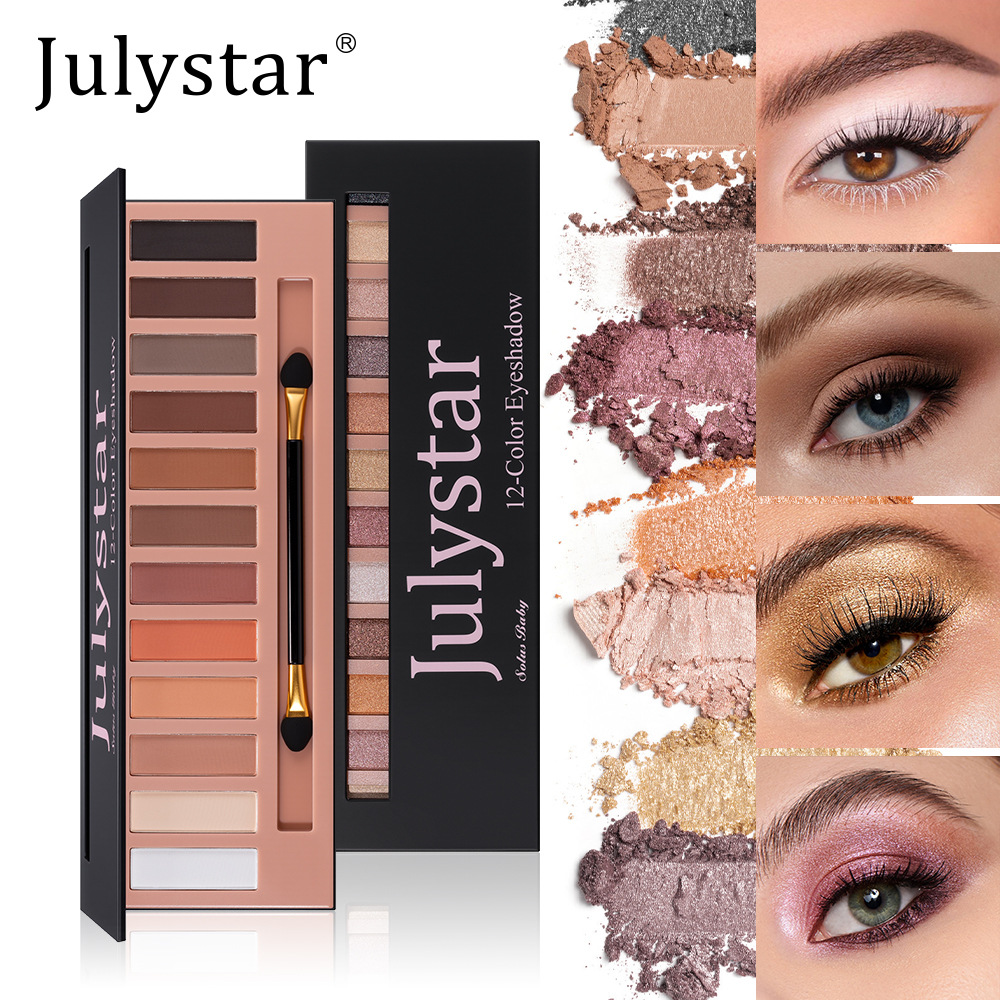 European and American Style 12-Color Smoky Eyeshadow, Daily Matte Long-Lasting, Beginner-Friendly, Pearlescent Waterproof Long-Lasting Makeup, Non-Smudging, Cross-Border