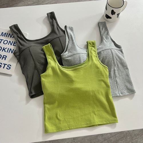 Korean style all-match summer square collar wide shoulder vest new style with chest pad for inner wear and outer wear sleeveless bottoming solid color top for women