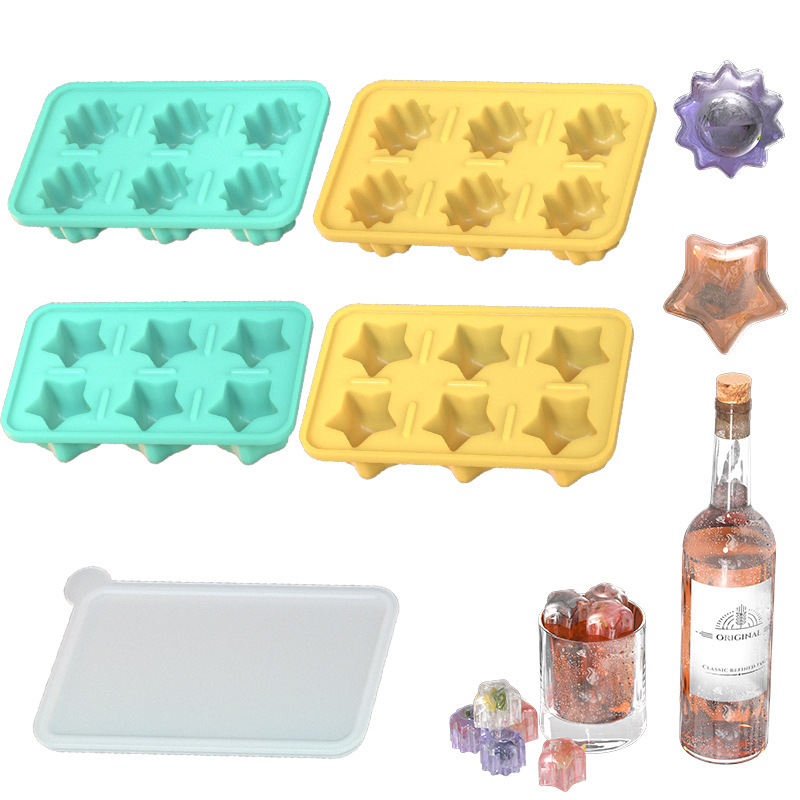Estrellas de hielo solar Hielo rápido molde de silicona DIY hielo casero de whisky hielo de hockey 6 hielo a prueba de fugas