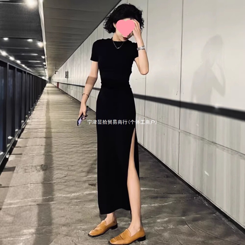 Summer French-Style Mature Chic Waist-Cinching Long Dress for Women, Slim-Fitting, Double Slit, Tight-Fitting, Pure Desire Style Trendy Dress Summer French-Style Mature Chic Waist-Cinching Long Dress for Women, Slim-Fitting, Double Slit, Tight-Fitting, Pure Desire Style Trendy Dress