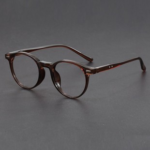Japanese Style Simple Small Round Full Frame Glasses for Men and Women Retro Bright Black Myopia Glasses Flat Frame Anti-Blue Light