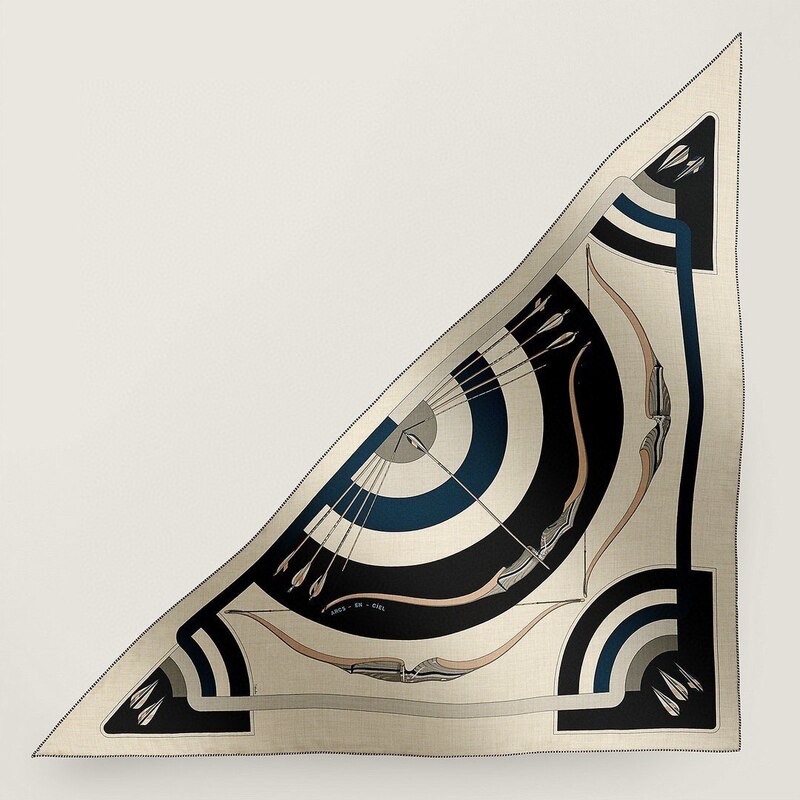 Old Money Style~Rainbow Bow and Arrow Large Triangle Scarf Elegant Black and Blue Handmade Rolled Edge Silk Cashmere Scarf Shawl for Women