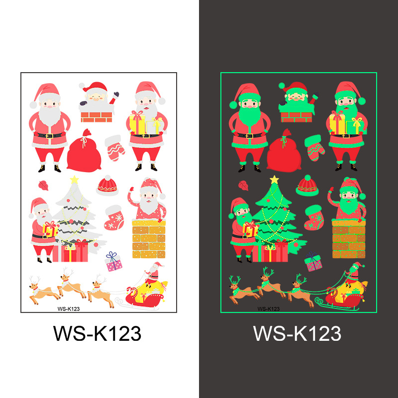 Nuevo punto venta caliente luminoso Navidad pegatinas de tatuaje vacaciones fiesta ventana vidrio regalo de Navidad pegatinas decorativas