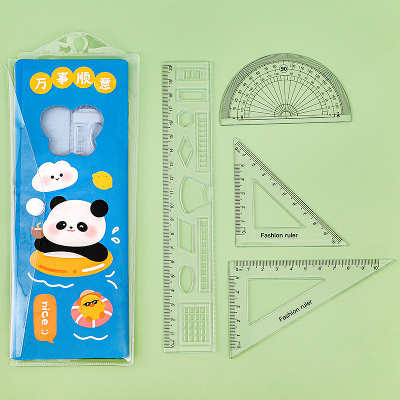 Panda juego de reglas para estudiantes, cuatro piezas para estudiantes de secundaria primaria y secundaria, reglas para niños de primer y segundo grado.