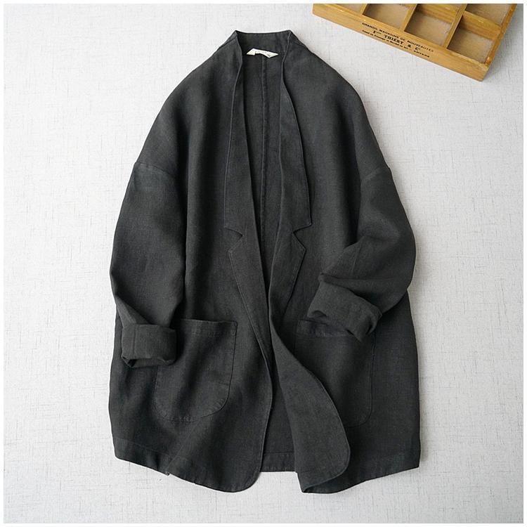 2025 Plus Size Dames Modieuze Blazerjas, Pure en Verleidelijke Stijl, Katoen-Linnen Bovenkleding, Effen Kleur_voghion.com