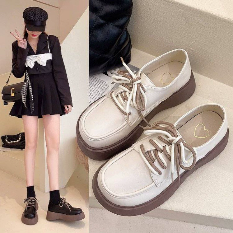 35-42 размера женская обувь большого размера 41 толстая подошва маленькая кожаная обувь в британском стиле женская двойная шнуровка