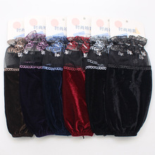 2025新款秋冬袖套长款女金丝绒蕾丝拼接防污护袖羽绒服套袖批发