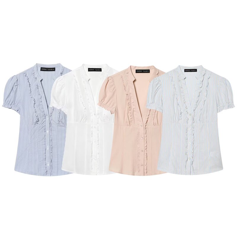 Taop&Za Women's Clothing 2026 Summer New Fashion V-Neck Puff Short-Sleeved Layered Decorative Shirt 4772014 Taop&Za Women's Clothing 2026 Summer New Fashion V-Neck Puff Short-Sleeved Layered Decorative Shirt 4772014