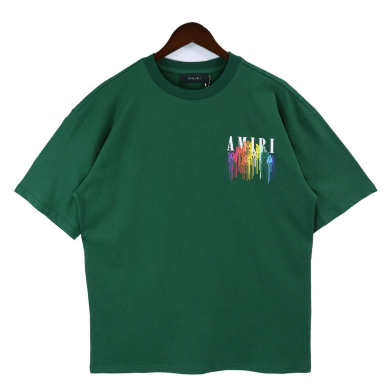 Foreign Trade Wholesale New European and American Style Amiri Drip Print Round Neck Short Sleeve Unisex Loose Fit T-Shirt Cross-Border Ins