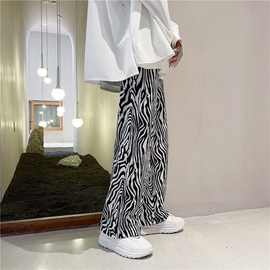 斑马纹裤子男夏季新款宽松直筒阔腿裤潮牌韩版潮流百搭垂感长裤