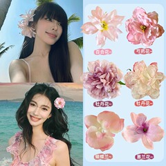 海辺のリゾート風ピンクの花のヘアピン女性用韓国風雰囲気のヘアピン高級前髪ヘアピンヘアアクセサリー