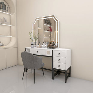 Beauty salon barber shop commercial wholesale new six prism dressing table LED beauty mirror with socket makeup table