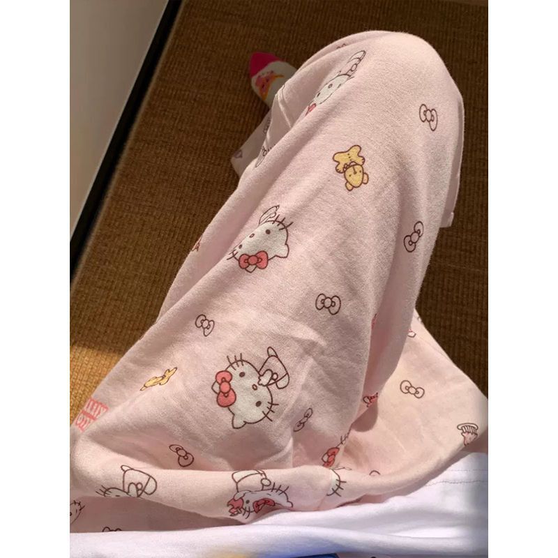 Cartoon Cute Pajama Pants for Women, Thin Style for Spring and Autumn, Suitable for Home Wear, Casual Loose Straight-Leg Pants, Comfortable and Can Be Worn Outside in Summer