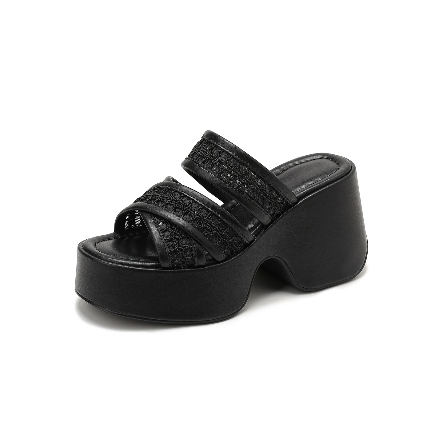 Sandal cao gót nữ quai chéo đế xuồng hở mũi gót 9 cm — màu đen, màu trắng ngà