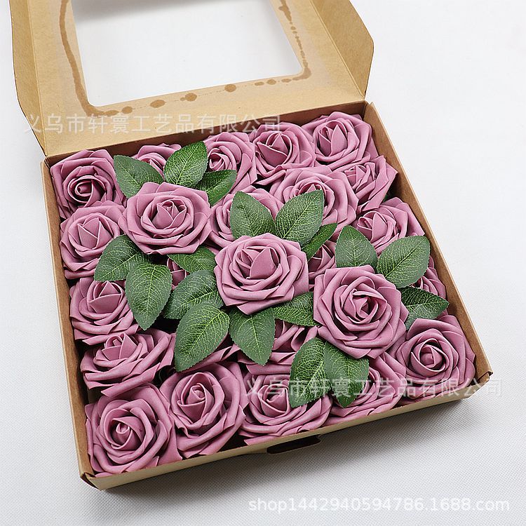 Caja de regalo de flor artificial transfronteriza espuma PE Rosa flor artificial con varilla 25 decoración de la boda regalo del Día de San Valentín