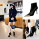 173-2 European and American fashion sexy nightclub show thin thin thin heel high heel side zipper metal pointed short boots and bare boots