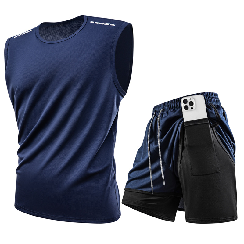 Trajes deportivos casuales transfronterizos de verano chaleco grande hombre falso de dos pantalones cortos deportivos sueltos trajes de tamaño europeo image 1