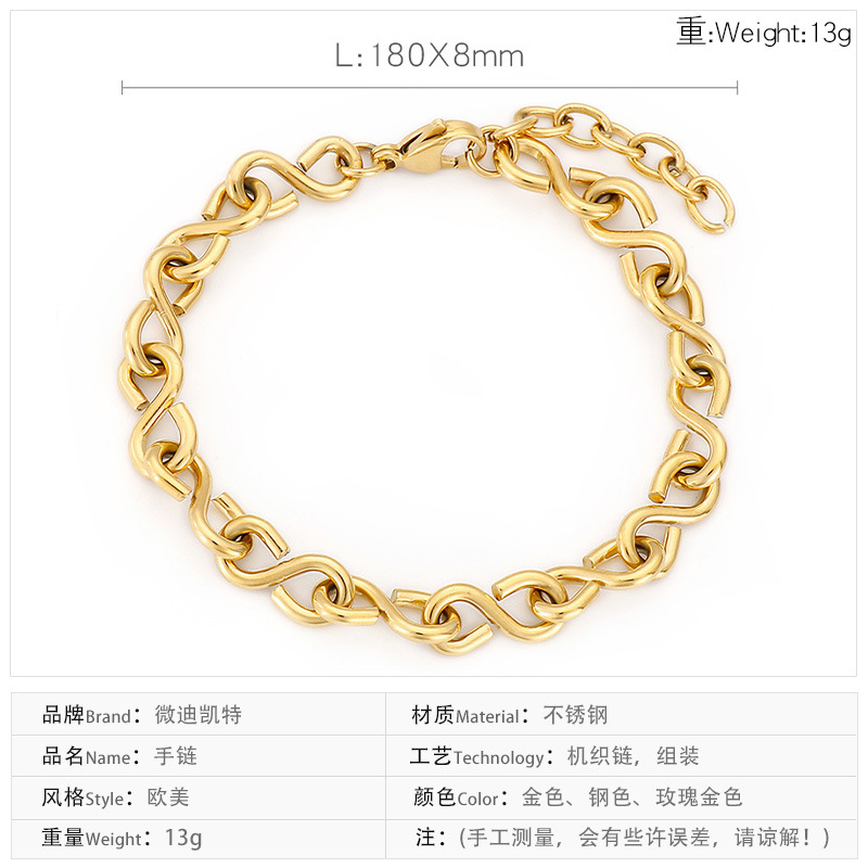 13g Weight PVD Coated Gold Plating Process 18K Real Gold Plated Plating Material PVD Coated 18K Gold Plated Number Titanium Steel Fashion Waterproof Non Tarnish Titanium Steel Bracelets