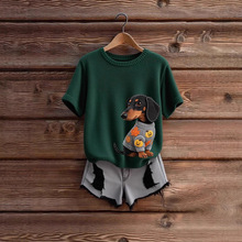 亚马逊2025跨境3D印花新款短袖上衣圆领宽松粗针仿毛衣女装t恤