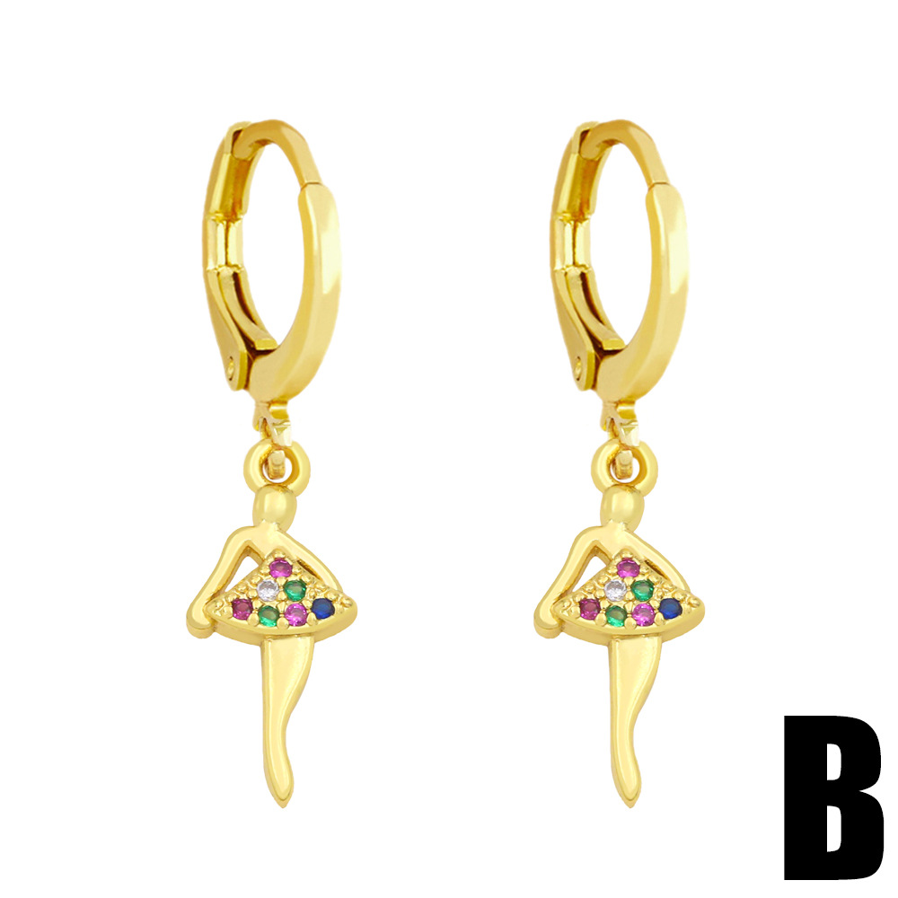 Ballet Girl Earrings Europe And America Creative Small Geometric Round Color Zircon Earrings Ear Clip Female Ery52 display picture 4