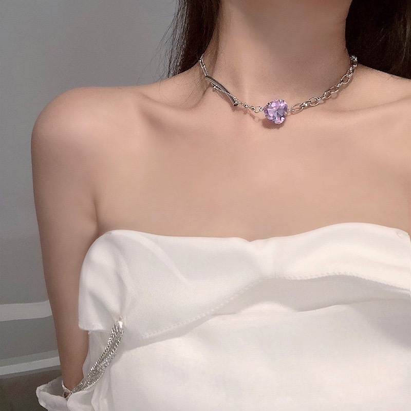 Lady Heart Shape Artificial Gemstones Titanium Steel Plating Choker 1 Piece