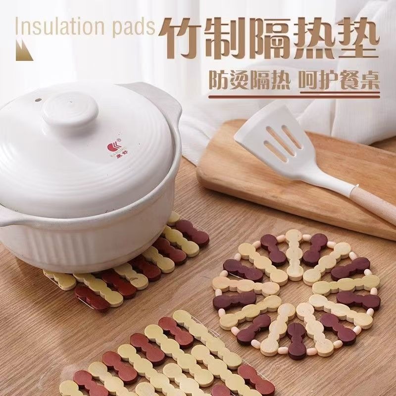 Bamboo Heat Insulation Mat for Home Use, Anti-Scalding Pot Mat, Dining Table Mat, Bowl Mat, Plate Mat, Square and Round Bowl Mat, Pot Mat