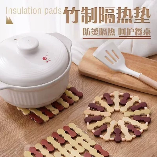 Bamboo Heat Insulation Mat for Home Use, Anti-Scalding Pot Mat, Dining Table Mat, Bowl Mat, Plate Mat, Square and Round Bowl Mat, Pot Mat