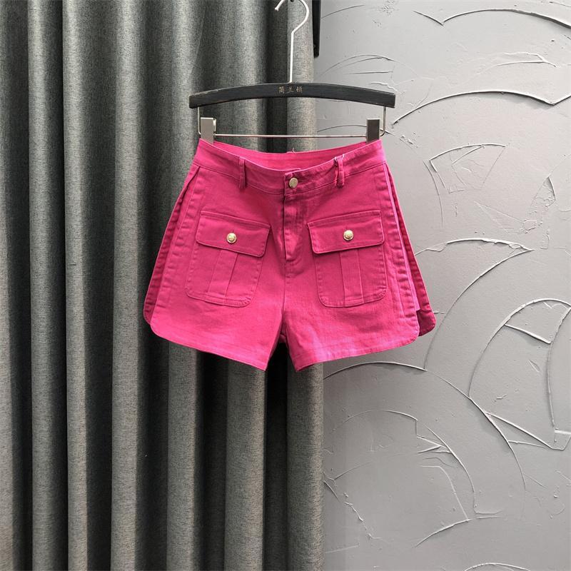 Rose Pink High Waist Denim Shorts Women's Slim Look Summer Fashion Western Style Wide Leg Hot Pants Trendy