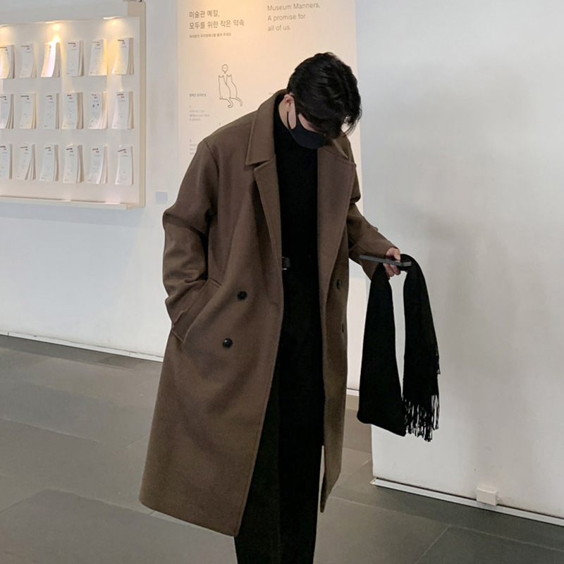 ASCLO diseño de nicho de hombre de longitud media guapo abrigo de lana estilo coreano de moda gabardina engrosada de doble botonadura