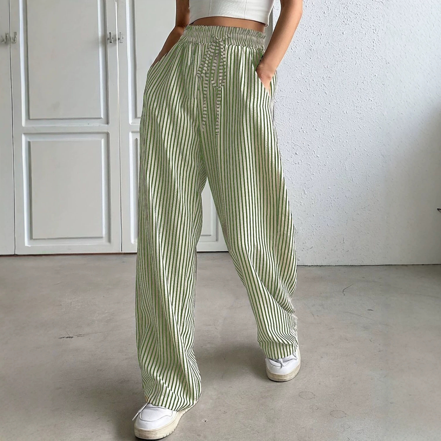 Women's Clothing Women's Clothing Women's Versatile Striped Casual Straight Leg Trousers Fashion Summer For Formal & Casual For Women_ecoleips.com