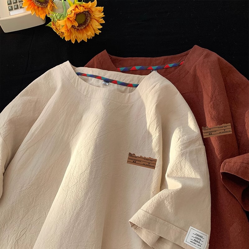 Cotton Linen Round Neck T-Shirt Men's Short-sleeved Men's Summer Thin Loose Trendy Brand Men's T-shirt Hong Kong Style Half-sleeved Top Cotton Linen Round Neck T-Shirt Men's Short-sleeved Men's Summer Thin Loose Trendy Brand Men's T-shirt Hong Kong Style Half-sleeved Top