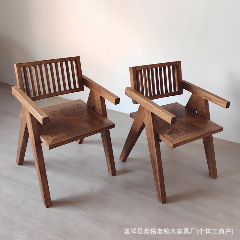 Wabi-Sabi Style Old Elm Chair B&B Leisure Coffee Chair Bar Solid Wood Back Chair Living Room Dining Chair Elm Chair