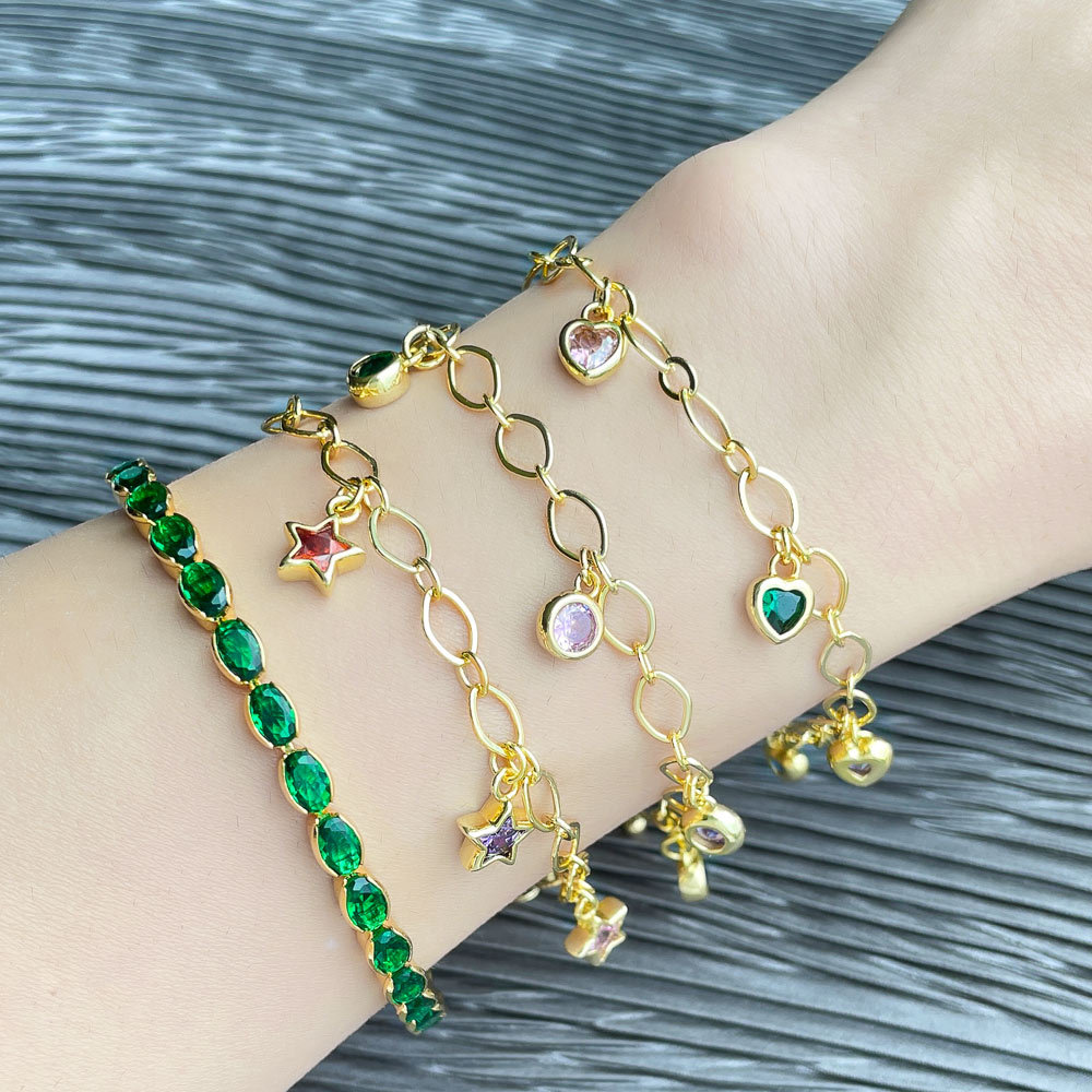 Fashion Round Star Heart Shape Copper Bracelets Inlay Zircon Copper Bracelets