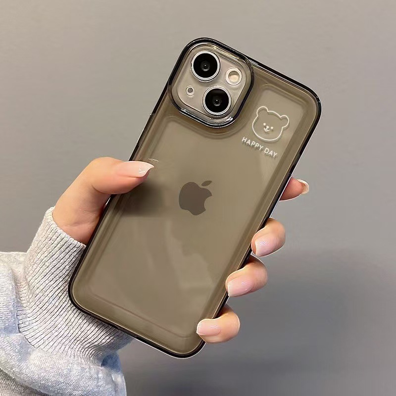Simple oso sonriente para iPhone 16 funda para teléfono transparente Apple 15pro anti-caída 14 todo incluido 13/12 nuevo