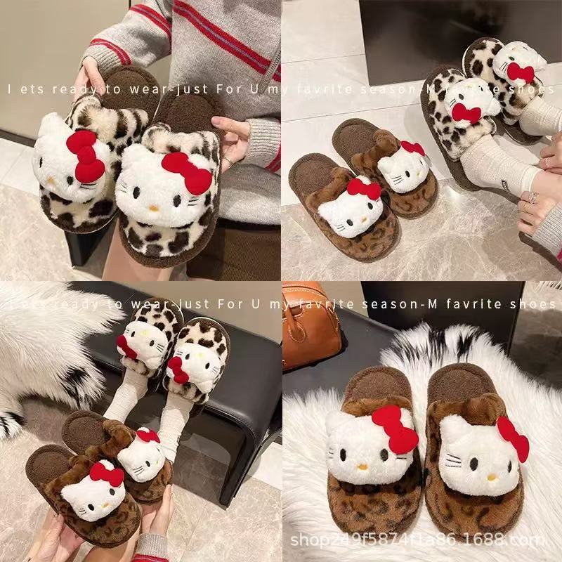 豹纹小猫~高颜值千禧辣妹风复古包头毛毛拖鞋女居家室内保暖棉拖|undefined