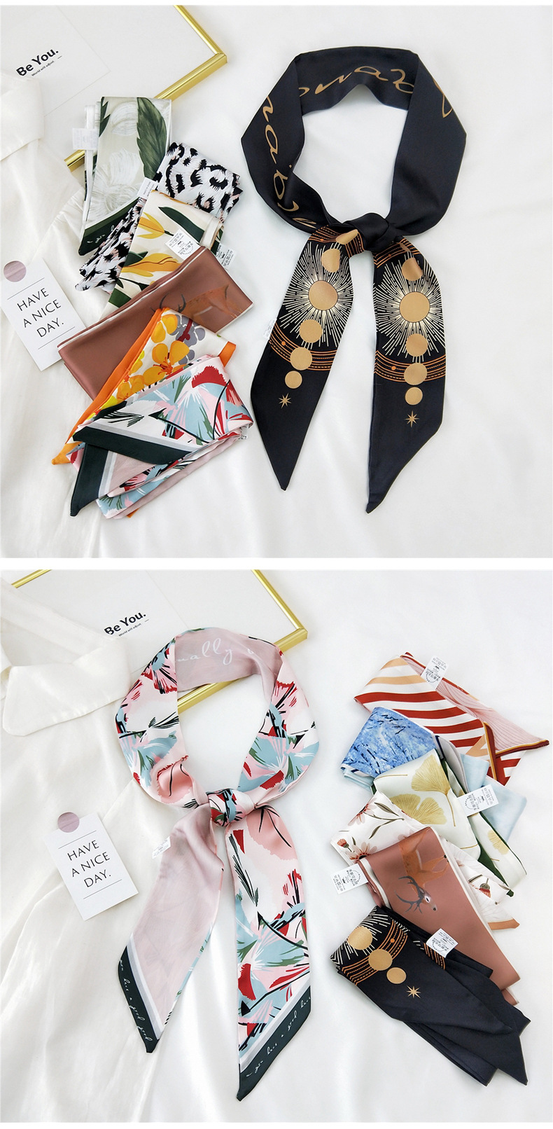 30g Weight Silk Scarf Classification Travel Occasion Unisex Gender Sweet Style White, Red, Green, Blue, Gold Color New Long Korean Style Fashion Printing Silk Scarf 2