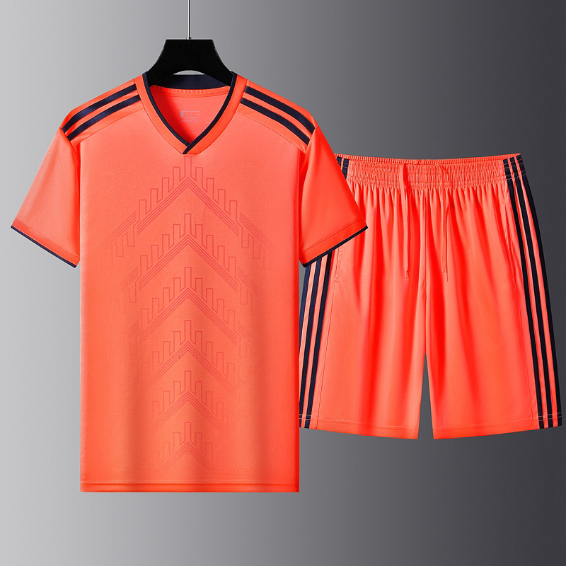 Traje deportivo de mangas cortas de verano grande hombre ropa deportiva casual tres barras ropa de correr rápida secado ropa de entrenamiento de camiseta de cuello V