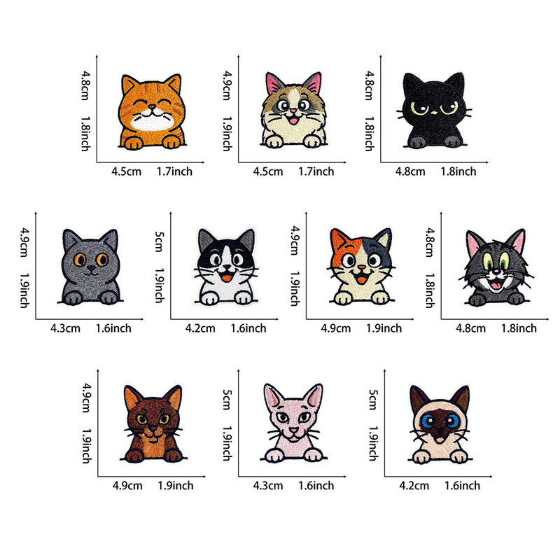 かわいい猫の刺繍布ステッカー、オレンジ猫、三色猫、黒猫など、かわいい表情の粘着アイロン接着パッチ|undefined