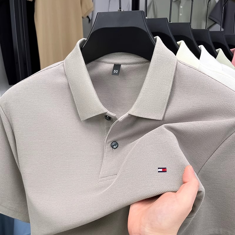 トミー純綿メンズポロシャツ半袖高品質通気性刺繍折り襟tシャツ夏カジュアル半袖トップス