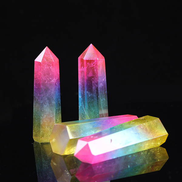 Natural white crystal hexagonal prism electroplated two-color…
