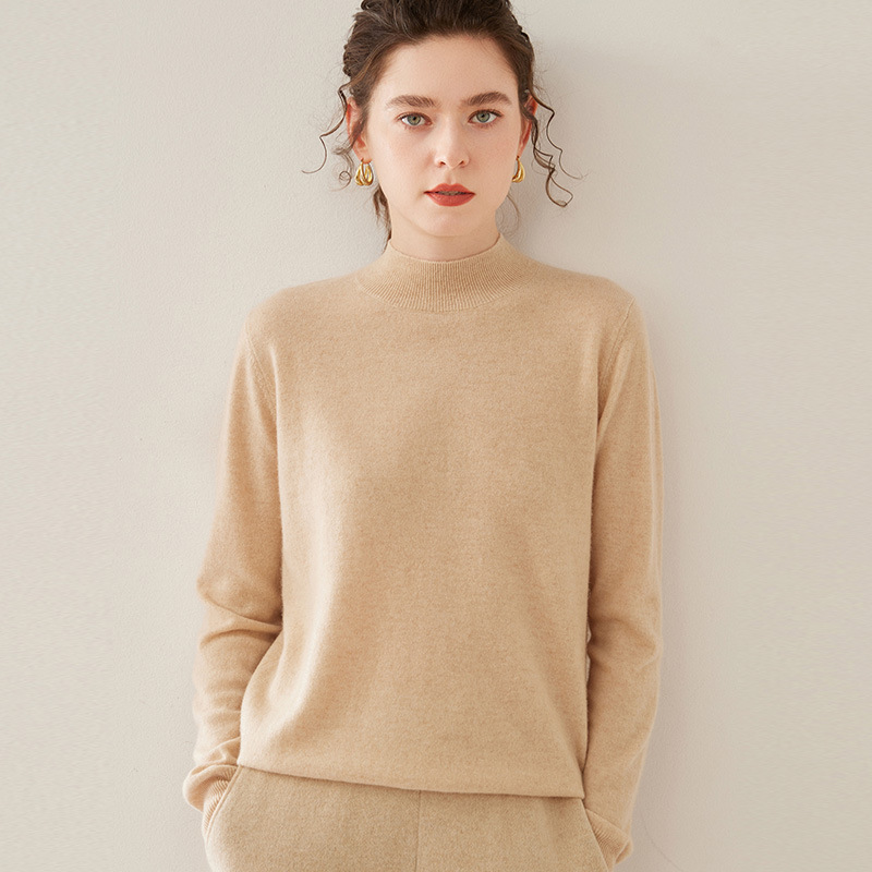 Demi-season solid color cashmere knitted sweater