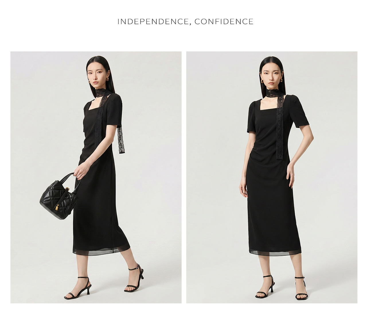 Đầm maxi nữ thắt eo ren ruy băng phong cách Pháp — màu đen chi tiết 13