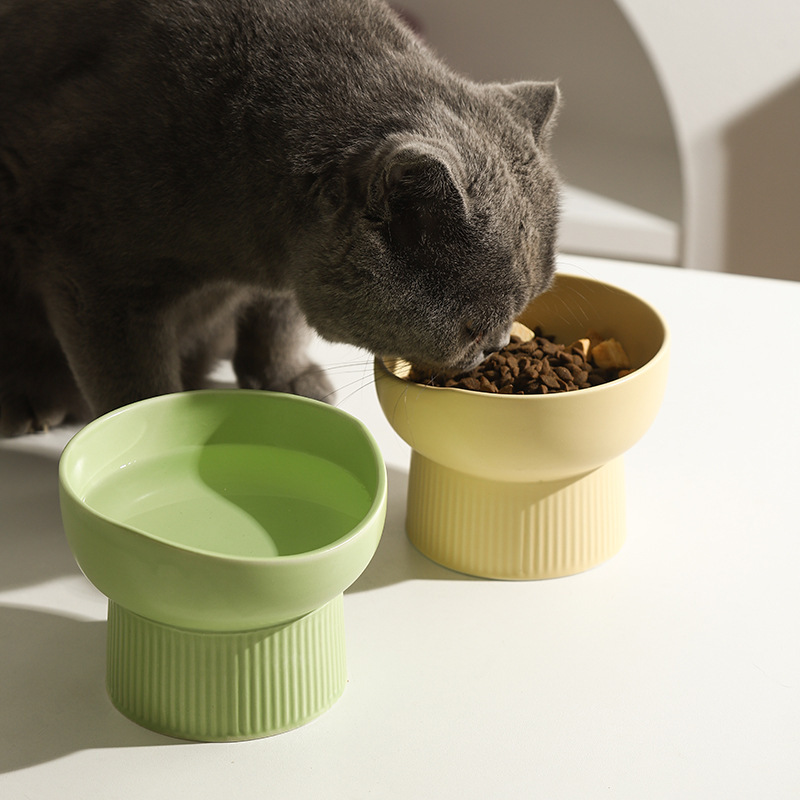 Ceramic cat bowl cat food bowl cat drinking bowl food bowl protective cervical spine anti-knock dog eating bowl pet supplies