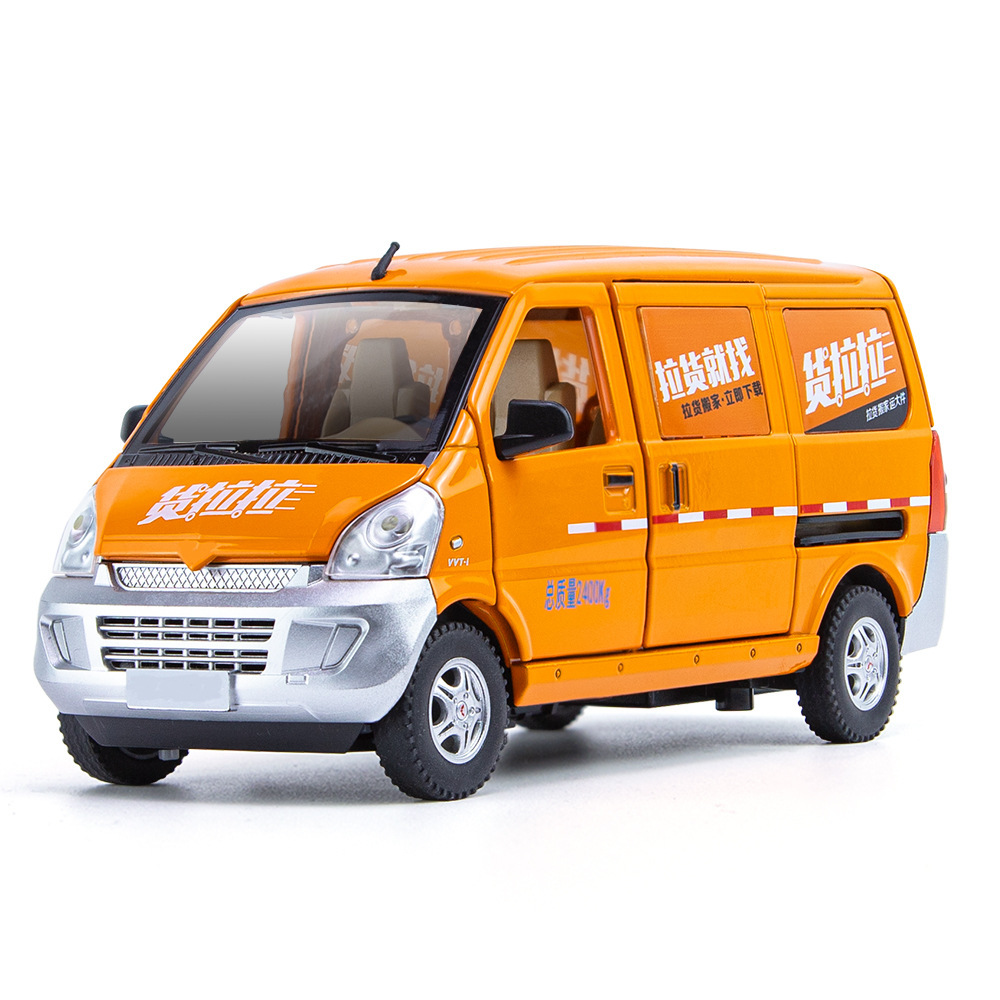 Aleación 1:24 wuling rongguang carga Lala modelo de coche pull back sonido y luz juguete postal versión van modelo adornos