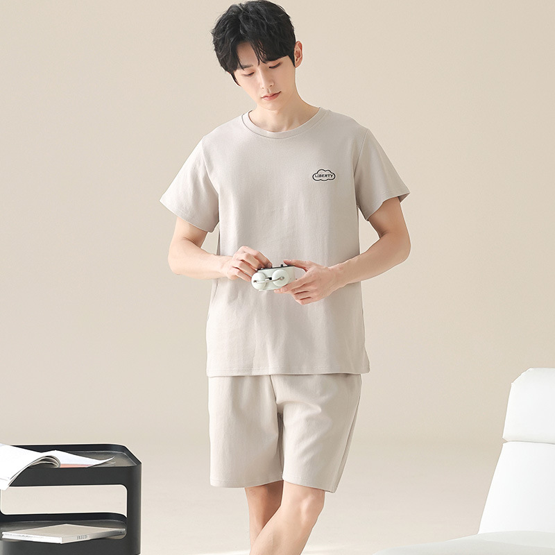Pure Cotton Pajamas Men's Summer Short-Sleeved 2025 New Pure Color Men's Cotton Summer Thin Home Wear Set for Men