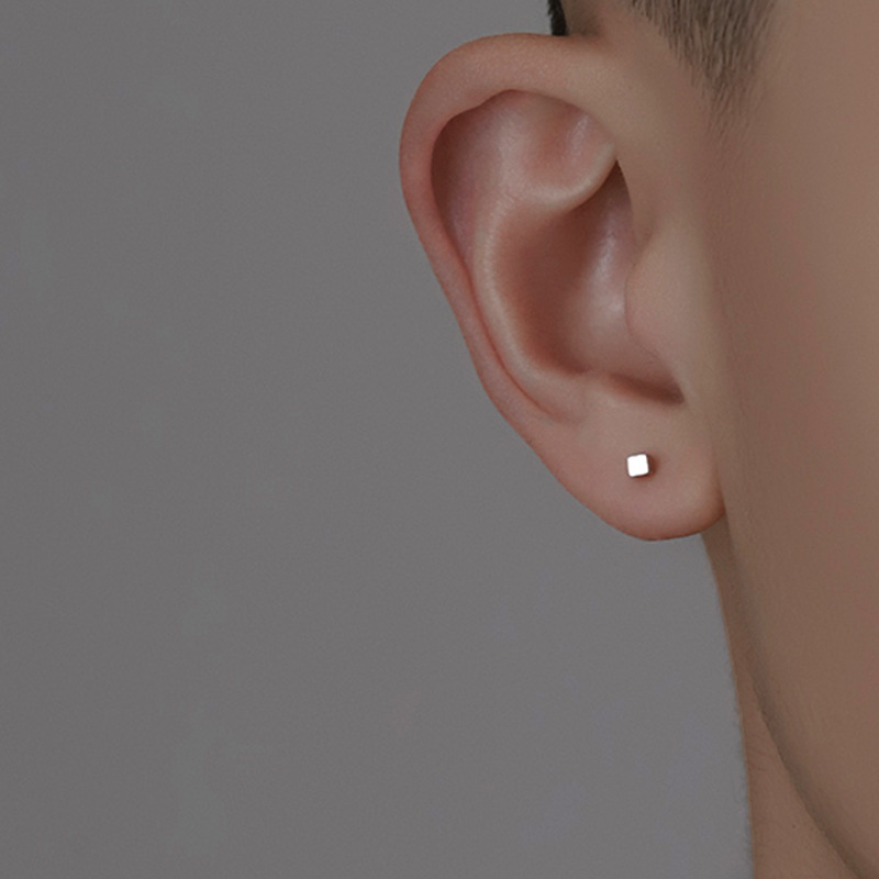 s999 pure silver ear studs men's ear piercing single men's earrings trendy men's small ear stick men's simple ear stick