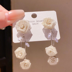 银针轻奢锆石网纱花朵耳环时尚小众高级感耳钉个性优雅精致耳饰女