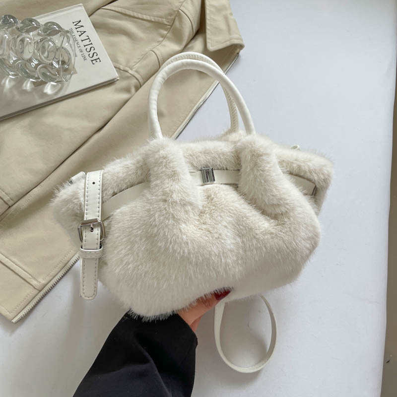 Bolso Tipo Balde de Peluche con Cierre Magnético para Uso Diario