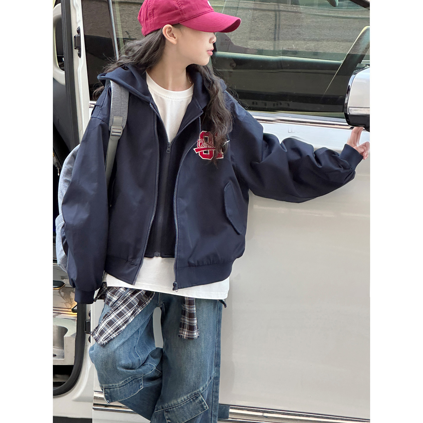 女童韩版外套2026新款洋气儿童秋装假两件开衫卫衣女大童连帽上衣