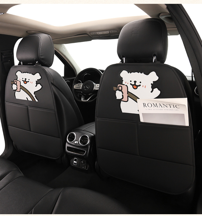 Women's Cute Cartoon Car Seat Back Anti-Kick Pad Car Rear Seat Back Anti-Fouling Pad Anti-Kick Pad with Storage Strap